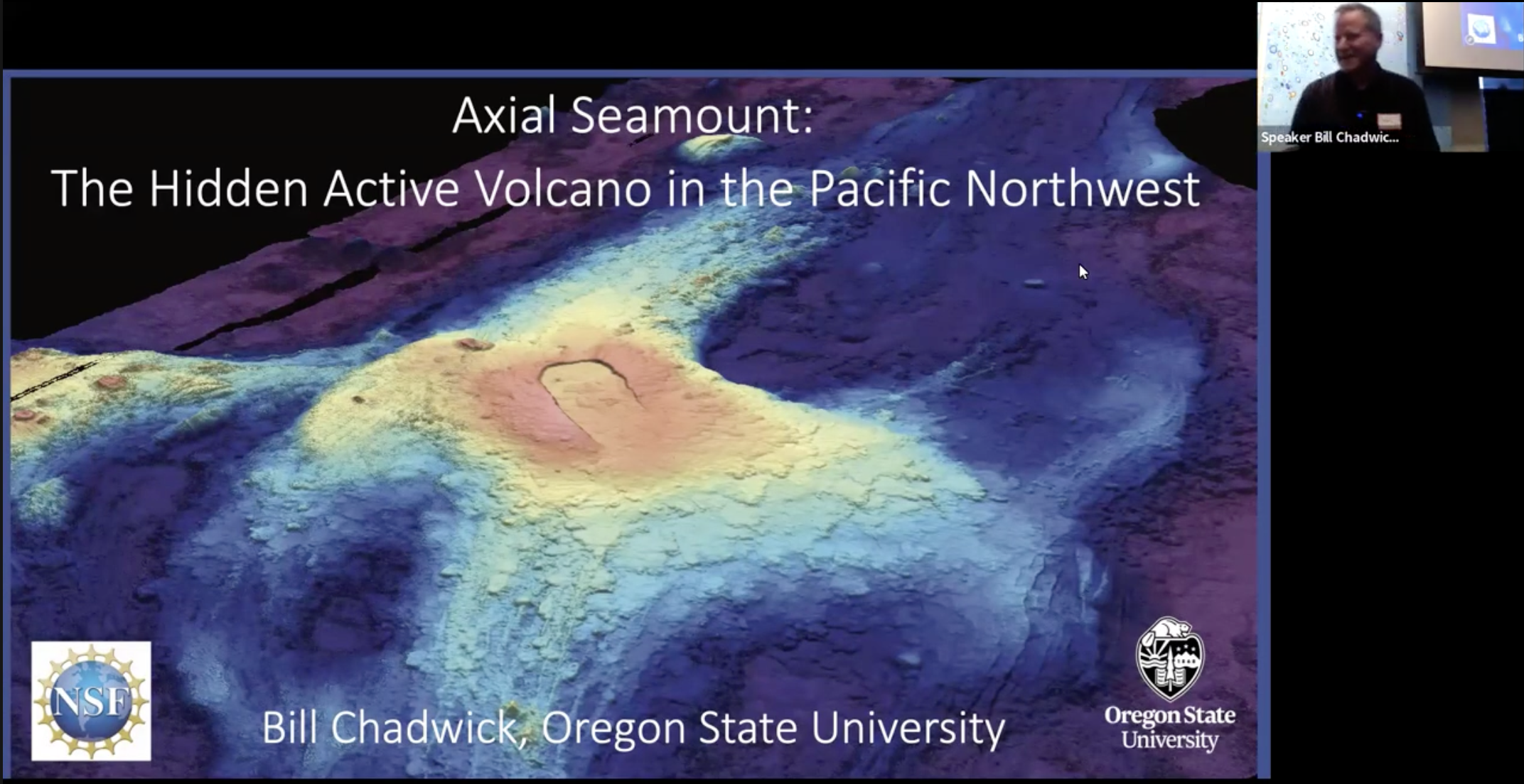 Title slide of a talk on Axial Seamount given to the Central Oregon Geoscience Society